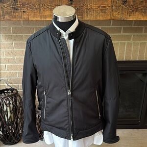 Tom Ford mens 46 black solid zip up polyamide cotton bomber style jacket EUC